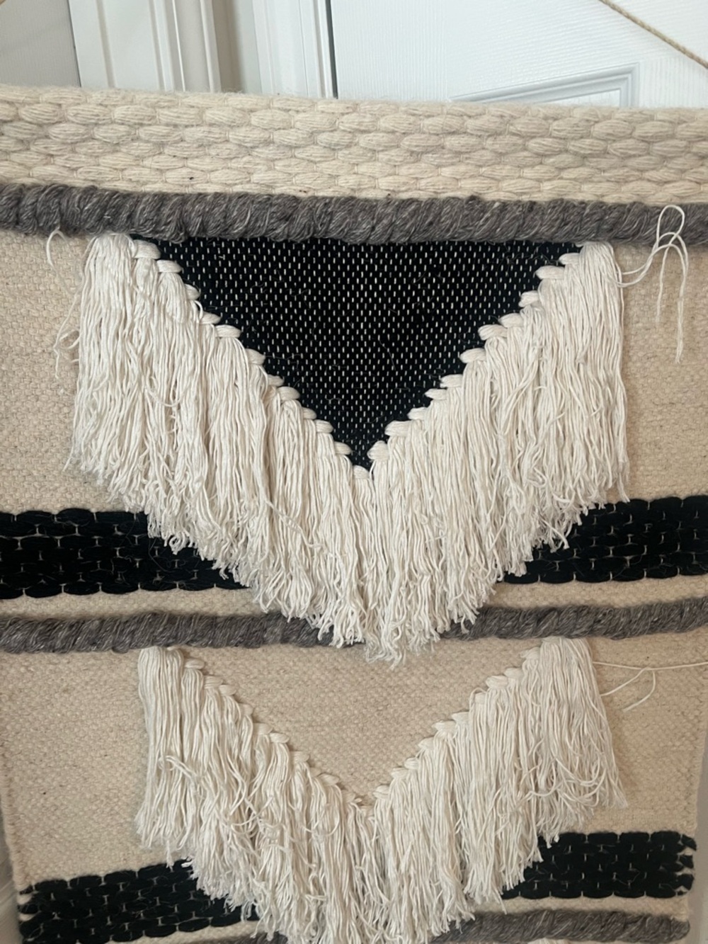 Large Handwoven Cream and Black Wall Hanging Tapestry - Brand wool wall art - Picture 4 of 10